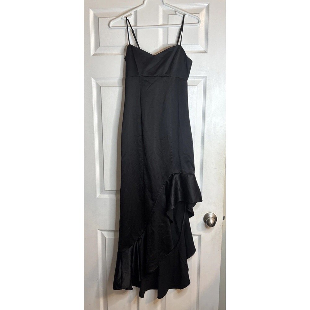 Aqua Womens Black Spaghetti Strap Ruffle Hem Dress Size XS